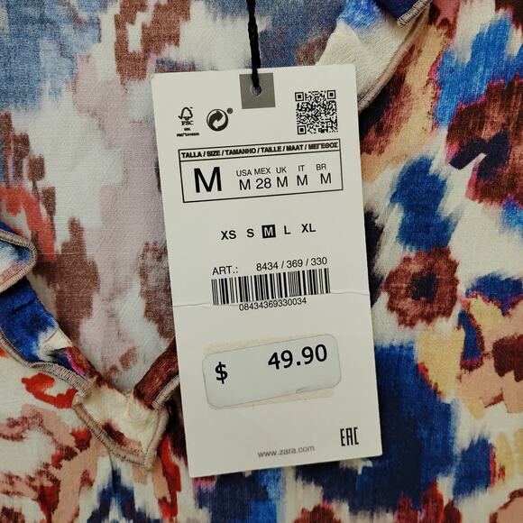 Zara Tiered Mini Dress Size Medium NWT Pullover Slit Sleeve V Neck - Picture 9 of 13